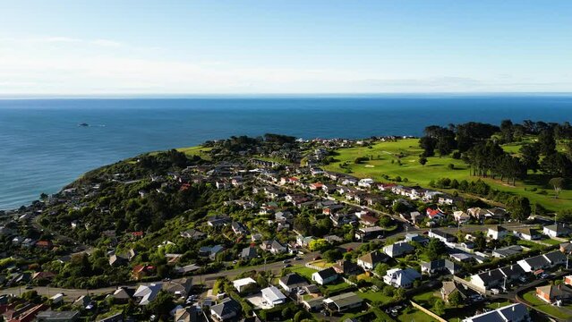 Aerial, Drone view over Dunedin in New Zealand. City in the east coast, Dunedin in New Zealand