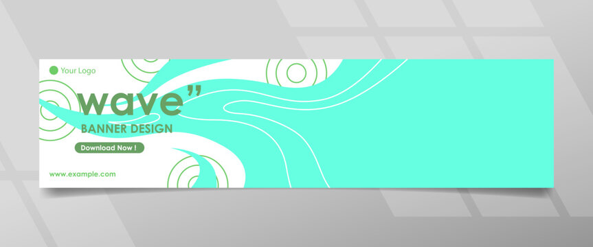 Teal Colored Flat Design Left Side Text Wave Banner Template