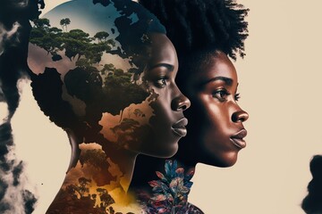 Black History Month African American people double exposure illustration generative ai