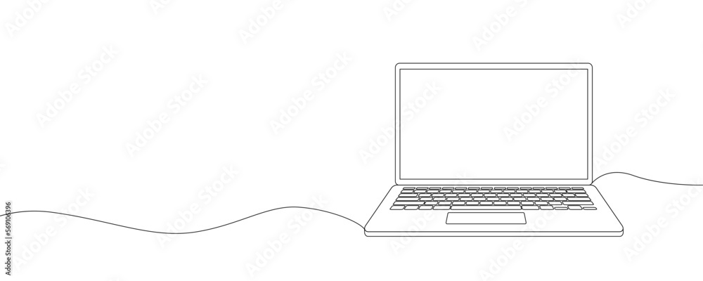 Poster Continuous line drawing of a computer monitor. Linear background of laptop sign. Continuous line drawing. 