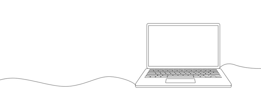 recommend clip art: Continuous line drawing of a computer monitor. Linear background of laptop sign. Continuous line drawing. 