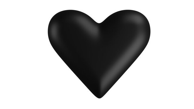 Black matte heart in minimal style isolated on transparent background. Love concept. 3D render