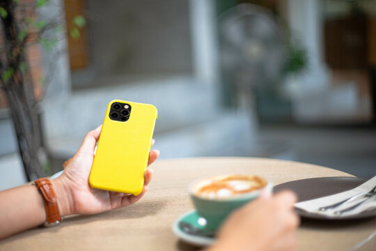 mobile case yellow genuine leather