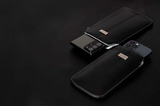 black pouch phone leather case