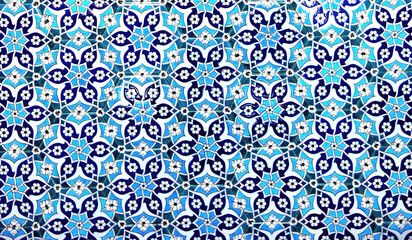 Islamic blue and turquoise tile symmetrical pattern illustration background