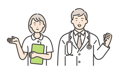 頑張る若い男性医師と女性看護師