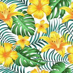 Floral seamless pattern with leaves. tropical background