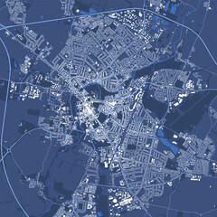 Obraz premium Blue square Cambridge map, the UK. Skyline city map with roads and railways, parks and rivers.