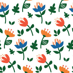 Seamless botanical pattern with hand drawn flowers and leaves. Wrapping paper. Abstract floral texture.