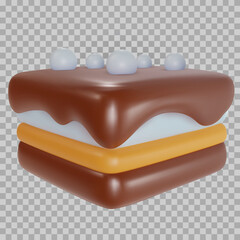3d realistic vector piece of cake or cheesecake in cartoon minimal style. Holiday colorful tasty dessert icon. Bright glossy sweet food element. Creative cute child art illustration.