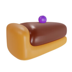 3d realistic vector piece of cake or cheesecake in cartoon minimal style. Holiday colorful tasty dessert icon. Bright glossy sweet food element. Creative cute child art illustration.