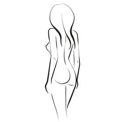 Trendy Line Art Drawing of Woman Body. Minimalistic Black Lines Drawing. Female Figure Continuous One Line Abstract Drawing. Modern Scandinavian Design. Naked Female Body Art. Vector Illustration. 