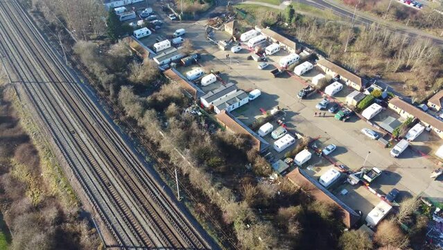 Aerial Footage of Huge Car Parking at Kempston Bedford Town of England UK