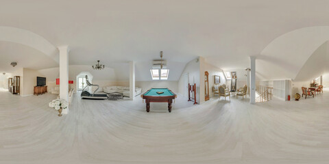 360 hdri panorama in interior billiard wooden hall in spherical seamless  equirectangular...
