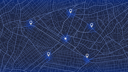 Obraz premium Gps map navigation to own house. City top view. View from above the map buildings. Detailed view of city. Decorative graphic tourist map. Abstract transportation background. Vector, illustration.