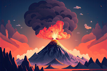 volcanic eruption in vector style, Generative AI