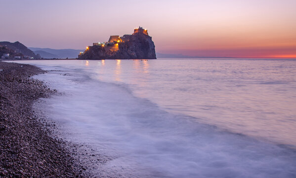 Stunning sunset over bades Castle near al hoceima on the north coast o