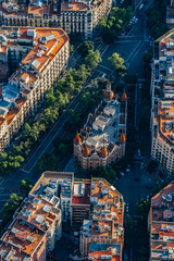 Aerial view of Avenida Diagonal and the Casa de les Punxes and with the typical buildings of...