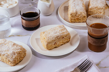 homemade cake made of several layers and cream