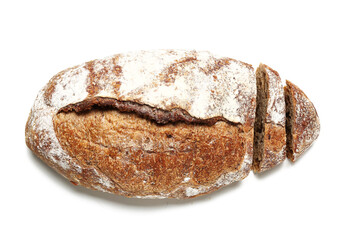 Loaf of sliced rye bread isolated on white background