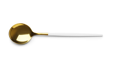 Golden spoon isolated on white background - obrazy, fototapety, plakaty