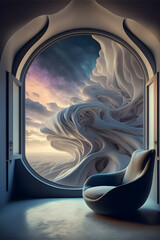  A window facing the clouds