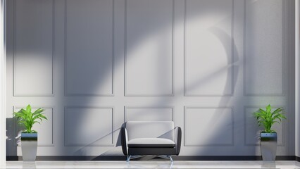 clean white walls, decorated with tables and sofas. 3D renderings