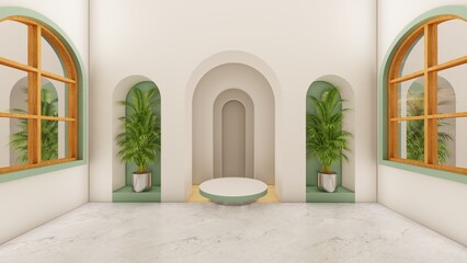 White Round Podium on white background for product display presentation. 3D renderings