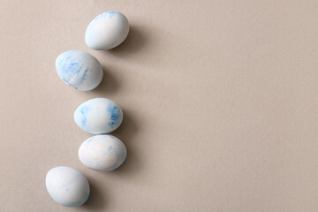 Painted eggs for Easter celebration on grey background