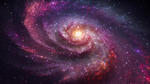 Rotating spiral galaxy. animation of flying through glowing nebulae, clouds and stars field. stellar nebula. galaxy in deep space. deep space exploration. elements furnished by NASA image