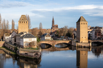 Obraz premium Strasbourg, view on the Ponts Couverts and the Cathedral