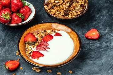 granola. Homemade granola with honey seeds and dried fruits. Health food concept. Long banner format. top view