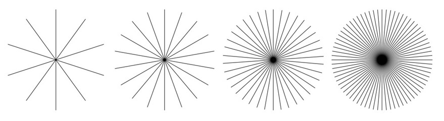 Radial, radiating, converging lines. Circular lines geometric element set.