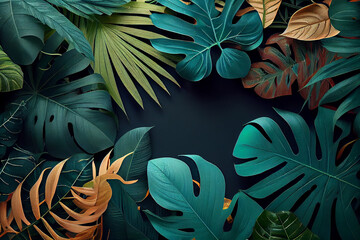 Fototapeta na wymiar tropical leaves creative background. Generative AI