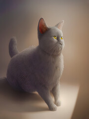Chartreux Cat Portrait, Generative AI