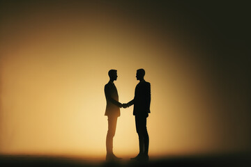 Fototapeta premium Business agreement between two men in business suits. Generative AI illustration
