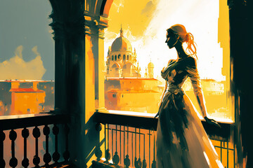 Abstract art. Colorful painting portrait art of the biblical Queen Esther of Persia. Christian illustration. Generative AI.