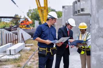 Site manager walk down with engineer to check precast ready made concrete panel work progress