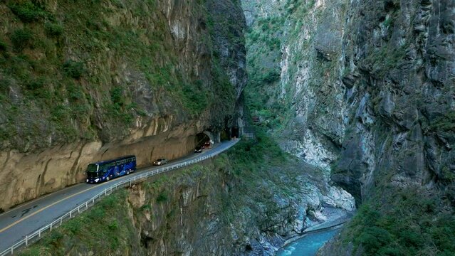 Aerial view of Liwu River gorge and Taroko National Park,Taiwan.