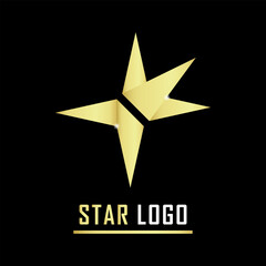 Gold Star Logo, Gold Crown Logo vector in elegant style on black background. Vector Illustration.