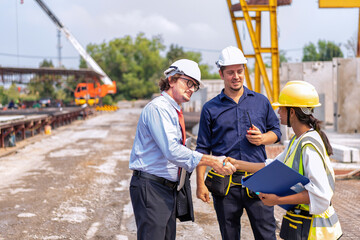 Site manager walk down with engineer to check precast ready made concrete panel work progress
