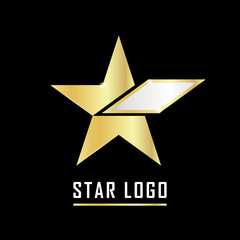 Gold Star and Silver Logo vector in elegant style on black background.