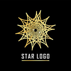 Gold Star Cobweb Logo Vector in elegant style on black background.