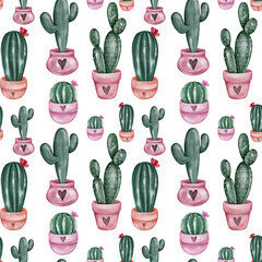 Beautiful cactus seamless pattern. Watercolor textile floral seamless pattern collection