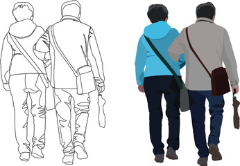Couple of people from behind walking-