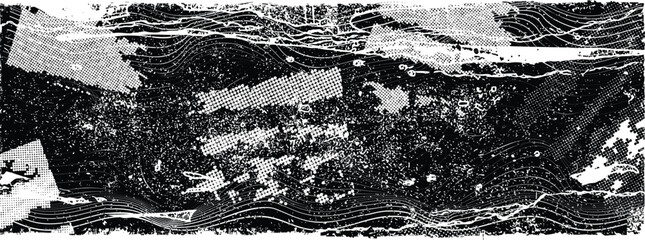 Obraz premium Grunge textured speed lines and halftone dots . Vector Illustration .Grunge textured banner . Design element . Abstract geometric shape . 