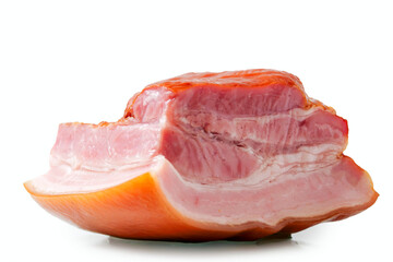 Traditional smoked pork ham on white background. Classic meat product ready to eat with layers of meat and fat and delicate flavor. Polish and East European popular meal.