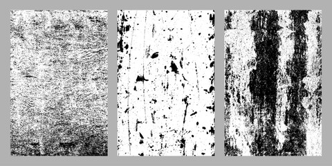 Set of distressed black texture. Dark grainy texture on white background. Dust overlay textured. Grain noise particles. Rusted white effect. Grunge design elements. Vector illustration, EPS 10.