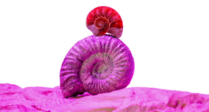 Ammonite fossilized squid against blue back