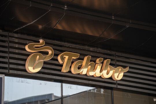 Ankara, Turkey - January 26, 2023: Tchibo store and logo on Tunali Street. Tchibo is a German chain of coffee retailers and cafes known for its range of non-coffee products that change weekly.